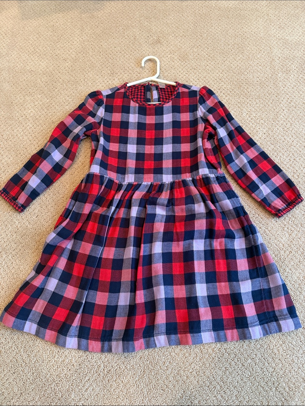 Girls' Primary Red and Navy flannel Plaid Long-Sleeve Dress